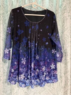 Purple/Blue Floral Ombre Scoop Neck Tunic